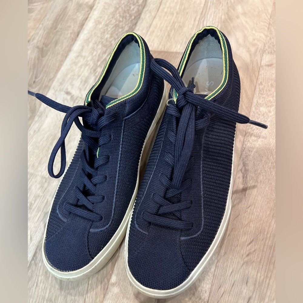 Rothy's Navy and Lime Green Sneakers